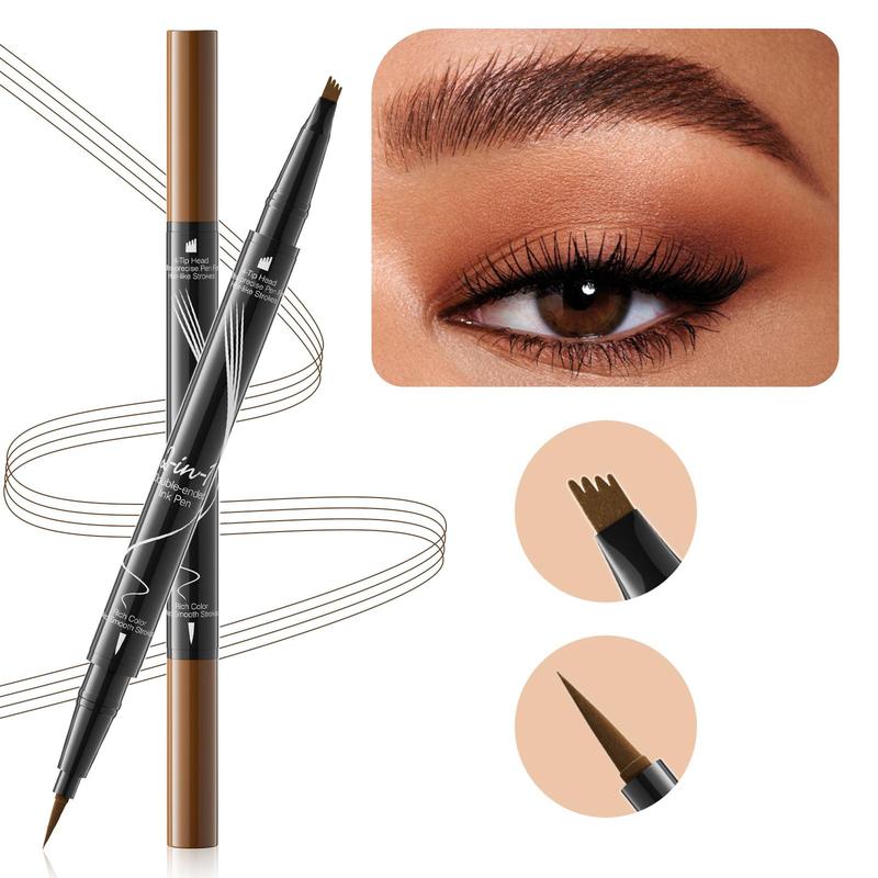 2 in 1 Double-ended Eyebrow Pencil, 1 Count Long Lasting Eyebrow Pencil with 4-pointed Eyebrow Brush, Natural Eye Brow Makeup Tool for Women, Christmas Gift