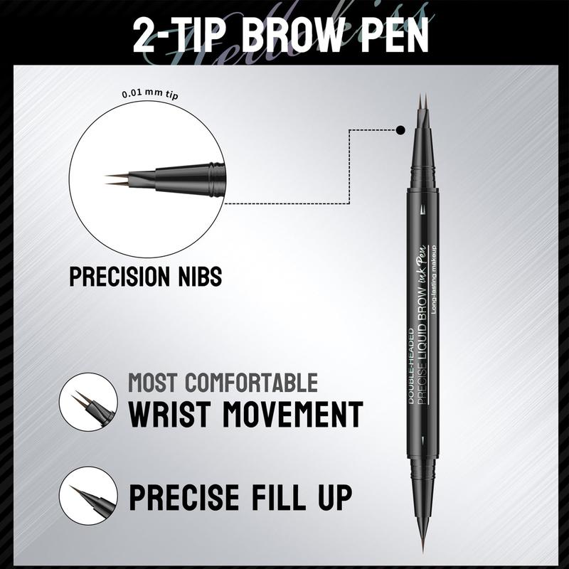 Curved Eyebrow Pen-Microblading, liquid, Hello Kiss 2-in-1 Dualended with Micro-Ford-Tip Applicator, Waterproof and Long Lasting Makeup Cosmetic