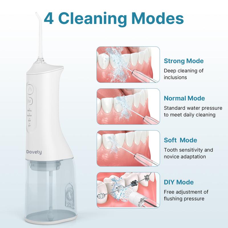 Dovety Water Flosser for Teeth Cleaner, 6 Tips, 4 Modes, 300ML Tank, Rechargeable Oral Irrigator,  IPX7 Waterproof Electric Professional Flossing Teeth Cleaning Gift bathroom accessories