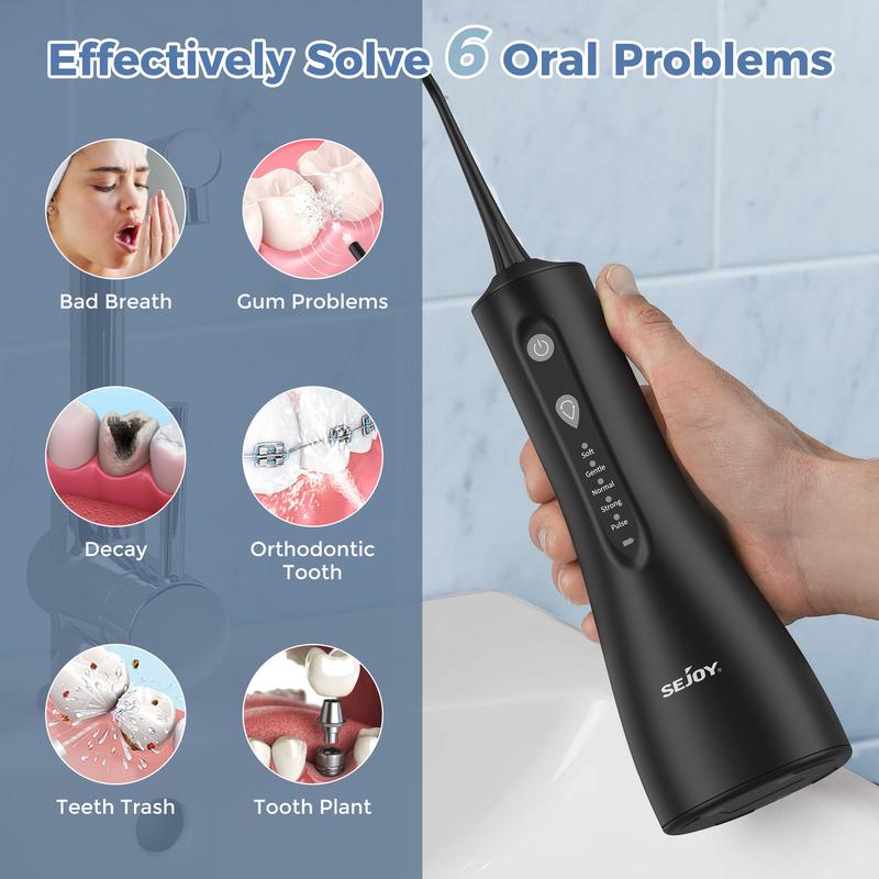 300ml Large Capacity Sejoy Cordless Water Flosser Plus 5 Nozzles & 5 Modes, Rechargeable Lithium Battery, Perfect for Travel Oral Care