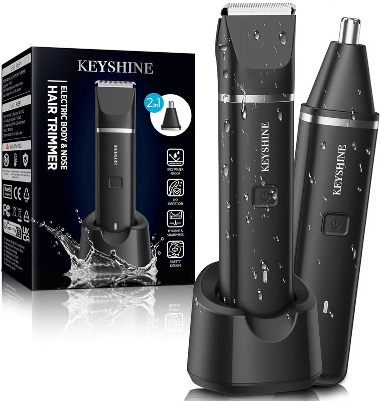 Keyshine 2-in-1 Groin Hair Trimmer Body Groomer for Men with 2 Replaceable Ceramic Blades, Waterproof for Beard Nose Chest Armpit Leg Hair Comfort