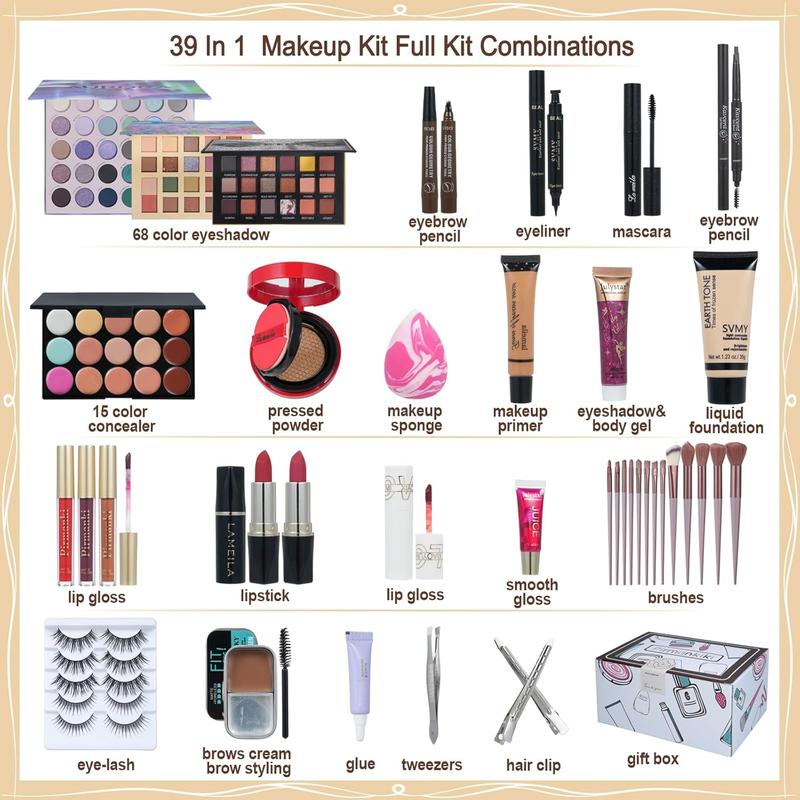 All in One Makeup Kit for Women Full Kit,Travel Makeup Set,Makeup Gift Set for Girls & Teen,Professional Makeup Kit Includes lash Clusters Kit Eyeshadow Lipstick Brow Pencil Eyeliner Brush Set