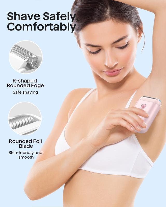 Wavytalk Electric Shaver Cordless Razor for Womens Arms Legs Body Bikini Underarm,Rechargeable Trimmer with Detachable Head Wet Dry Use