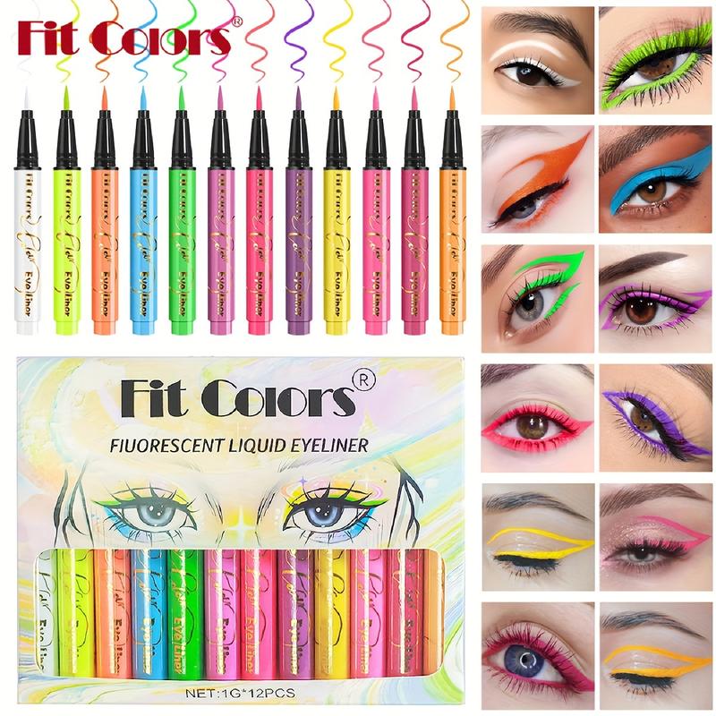 12 Colors UV Neon Liquid Eyeliner Set, Matte Colored Eyeliners Pen, Colorful Waterproof Smudge-proof Pigmented Graphic Liners, Delineadores de Colores Para Ojos Eye Makeup Gift Kit