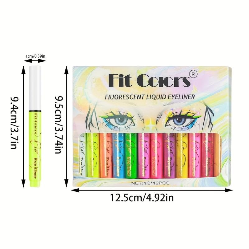 12 Colors UV Neon Liquid Eyeliner Set, Matte Colored Eyeliners Pen, Colorful Waterproof Smudge-proof Pigmented Graphic Liners, Delineadores de Colores Para Ojos Eye Makeup Gift Kit