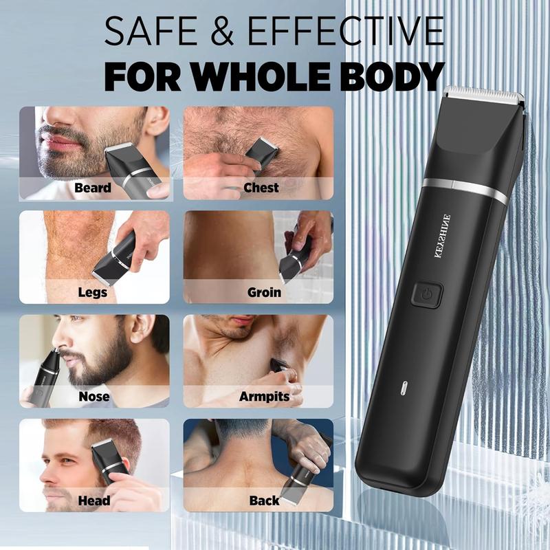 Keyshine 2-in-1 Groin Hair Trimmer Body Groomer for Men with 2 Replaceable Ceramic Blades, Waterproof for Beard Nose Chest Armpit Leg Hair Comfort