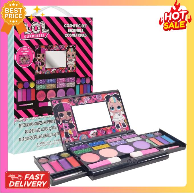 LOL Surprise Cosmetic Compact Set Includes Mirror, 14 Lip glosses, 8 Eye Shadow, 4 Blushes & 4 Brushes Safe & Non-Toxic Colorful Portable Foldable Makeup Beauty Kit for Girls, Townley Girl