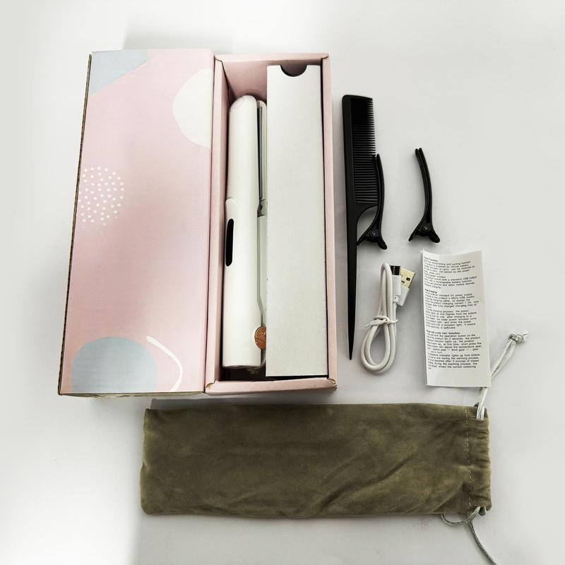 Portable Rechargeable Hair Straightener, USB Rechargeable Ceramic Hair Straightener with 1 Combe & 2 Clips, Hair Straightening Tool, Hairdressing Tool, Christmas Gift