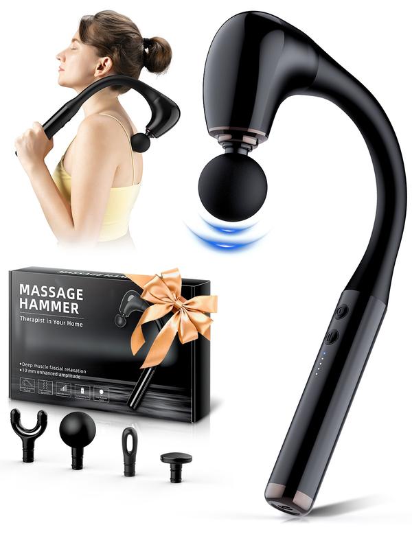 Electric Massage Hammer, 10MM Massage Gun & Back Massager, Neck Shoulder Waist Massage for Pain Relief, 4 Heads & 5 Speeds, Ideal Christmas Gift for Friends & Families