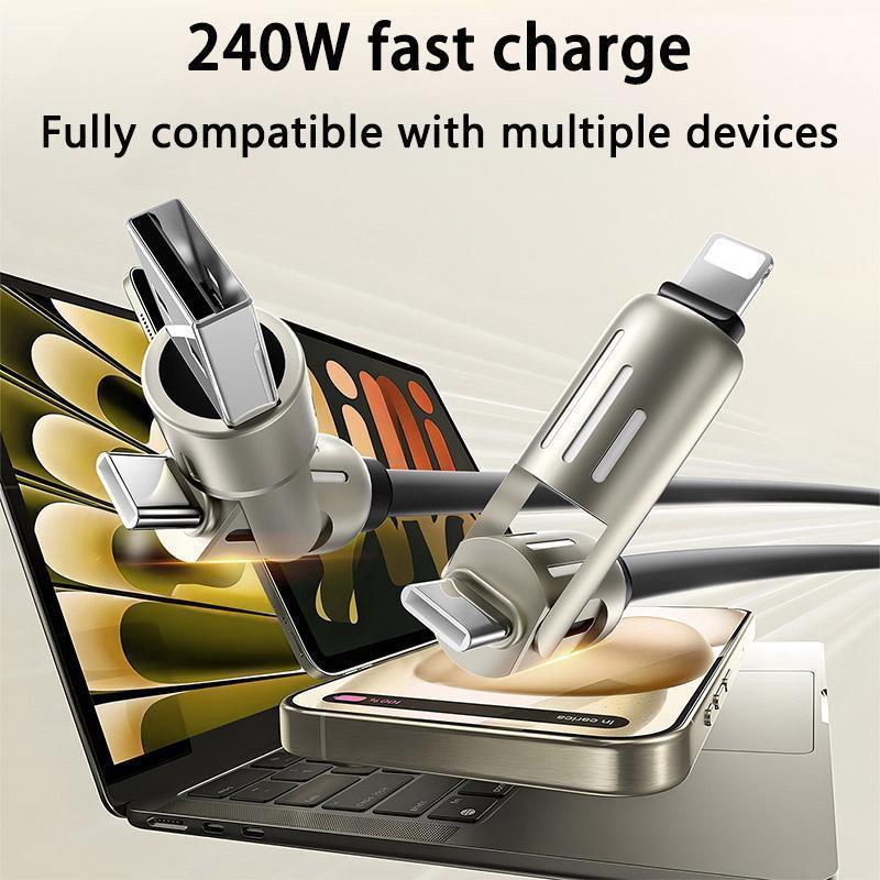 4-in-1 USB Charging Cable, fast charging cableUSB A+ TYPE C + Lightning Multi nationalaluminum alloy cable management suitable foriPhone 16 15 14 Samsung Galaxy, AndroidPhones & Tablets iPad Pro SmartphoneCellphone Mobile Electronic