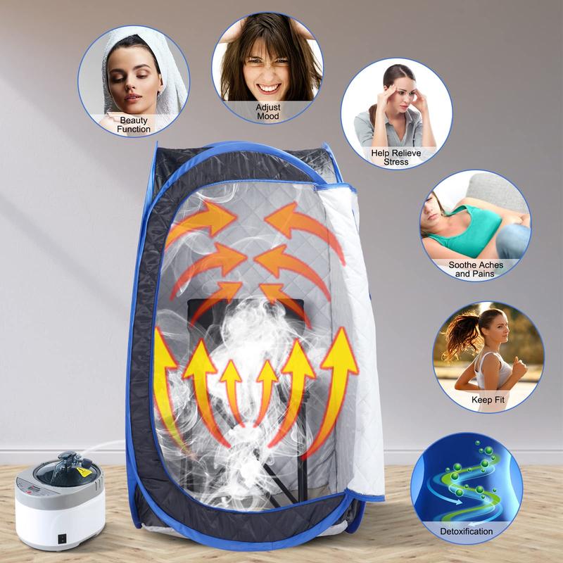 Foldable Steam Sauna, Portable Sauna for Home, Sauna Tent Sauna Box with 2.6L Steamer, Remote Control, Folding Chair