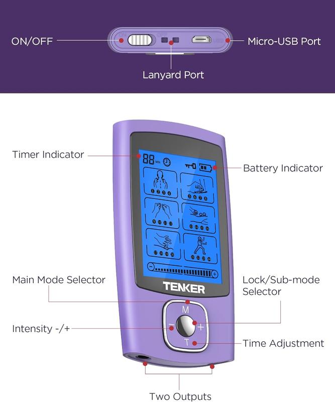 Portable Electric Pulse Muscle Massager, 24 Modes Mini Massager, Tens Unit Muscle Stimulator for Back Shoulder Legs Comfort Adjustable Lightweight