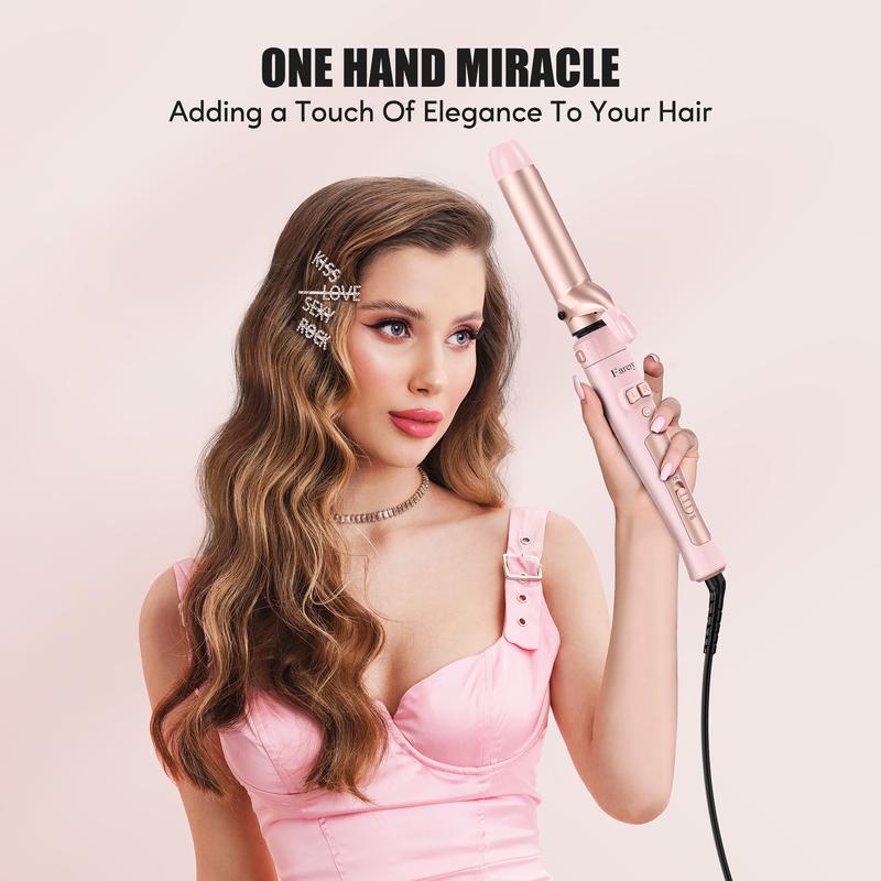 FARERY 4 in 1 Interchangeable Automatic Rotating Curling Iron & Thermal Brush Set, Instant Heat 410°F, Pink