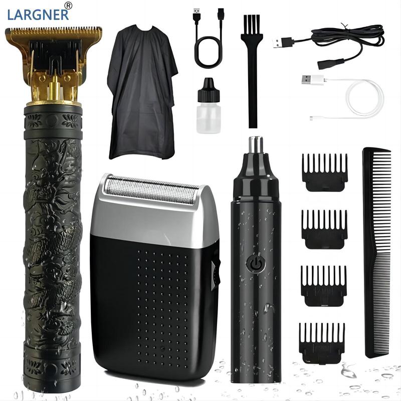 3 in 1 Electric Hair Clipper Set, Professional Hair Clippers Nose Hair Trimmer & Beard Trimmer & Combs & Cape, Rechargeable Electric Shaver, Hair Grooming Kit