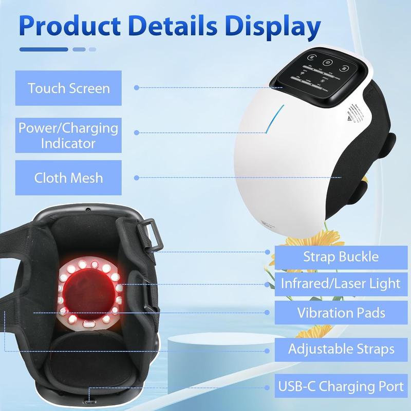 Cordless Knee Massager with Heat and Vibration,  LED Screen, Easy to Use, Adjustable Temperature, Portable Massager for Knee shoulder, Gift for Your parents