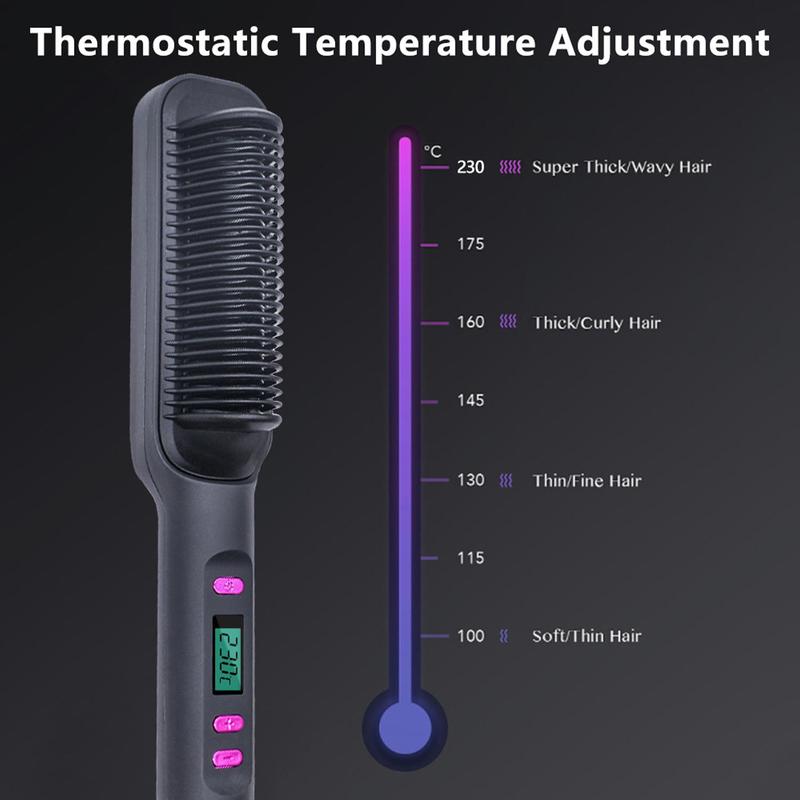 Hair Straightener and Volumizer - Hair Straightener Comb with Built-in Ceramic Heating Plate, Fast Heating & 3 Temp Settings & Anti-Scald, for Salon at Home, Gift for Women