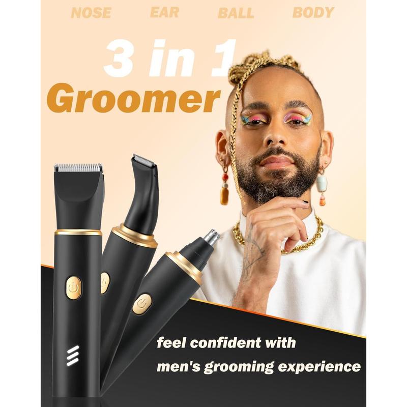 Manscape Trimmer for Men-3 in 1 Electric Groin Groomer,IPX7 Waterproof,Body Hair Trimmer for Ball Pubic Chest Beard Nose Hair Trimmer,USB-C Charging, Gifts for Him Dad