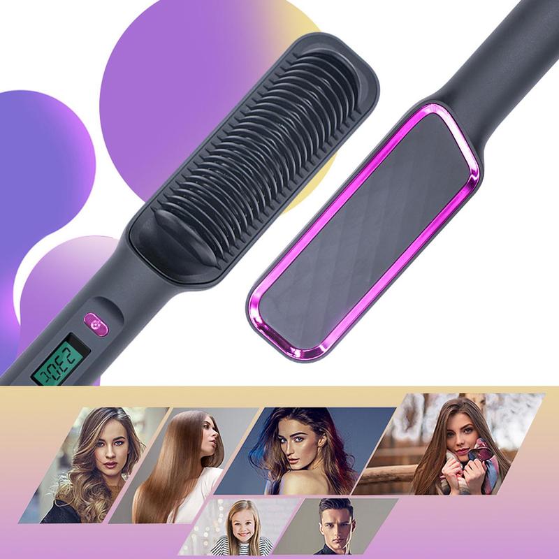 Hair Straightener and Volumizer - Hair Straightener Comb with Built-in Ceramic Heating Plate, Fast Heating & 3 Temp Settings & Anti-Scald, for Salon at Home, Gift for Women