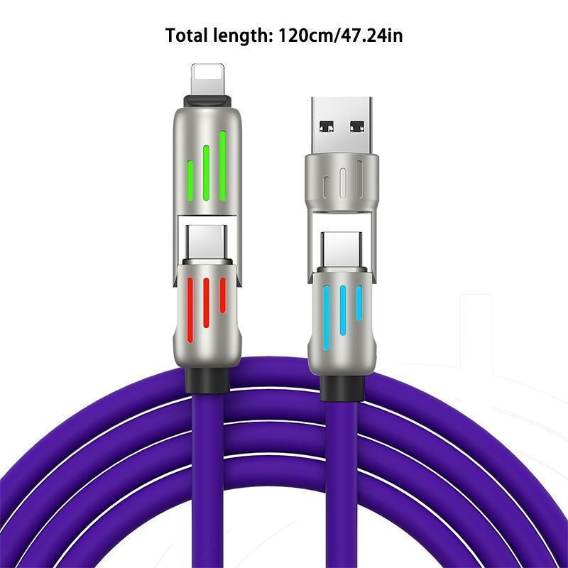 4-in-1 USB Charging Cable, fast charging cableUSB A+ TYPE C + Lightning Multi nationalaluminum alloy cable management suitable foriPhone 16 15 14 Samsung Galaxy, AndroidPhones & Tablets iPad Pro SmartphoneCellphone Mobile Electronic