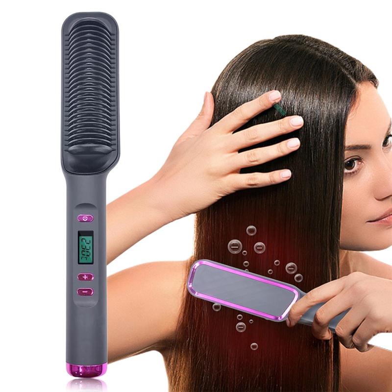 Hair Straightener and Volumizer - Hair Straightener Comb with Built-in Ceramic Heating Plate, Fast Heating & 3 Temp Settings & Anti-Scald, for Salon at Home, Gift for Women