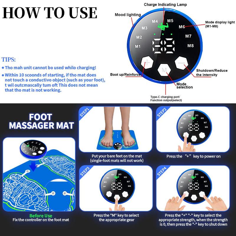 Electric Foot Massager, 1 Set Foot Massage Pad, Electrical Muscle Stimulation Foot Massager for Home & Travel, Foot Relaxation Massage Machines