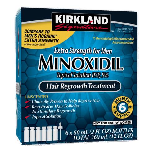 Kirkland Minoxidil 5% Extra Strength Men Hair Regrowth Solution - Natural Hair Care Growth Formula for Comfort