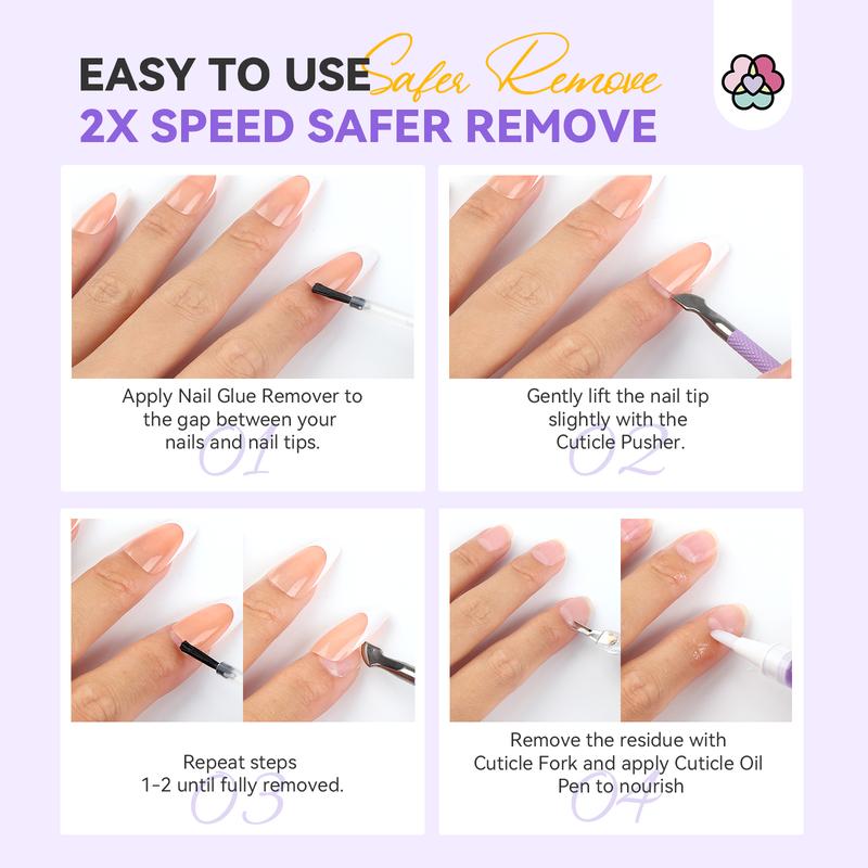 SAVILAND Fast Nail Glue Remover Kit: Press-on Nails Cuticle Oil Pen Vitamin E Castor Oil Complete with Cuticle Tools Nail care & Manicure treatments