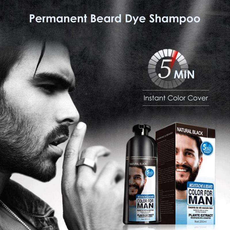 Beard Hair Color Shampoo for Men,Natural  Beard DyeShampoo,Colors Hair in Minutes, Long Lasting, 200ml, Black Hair Dye