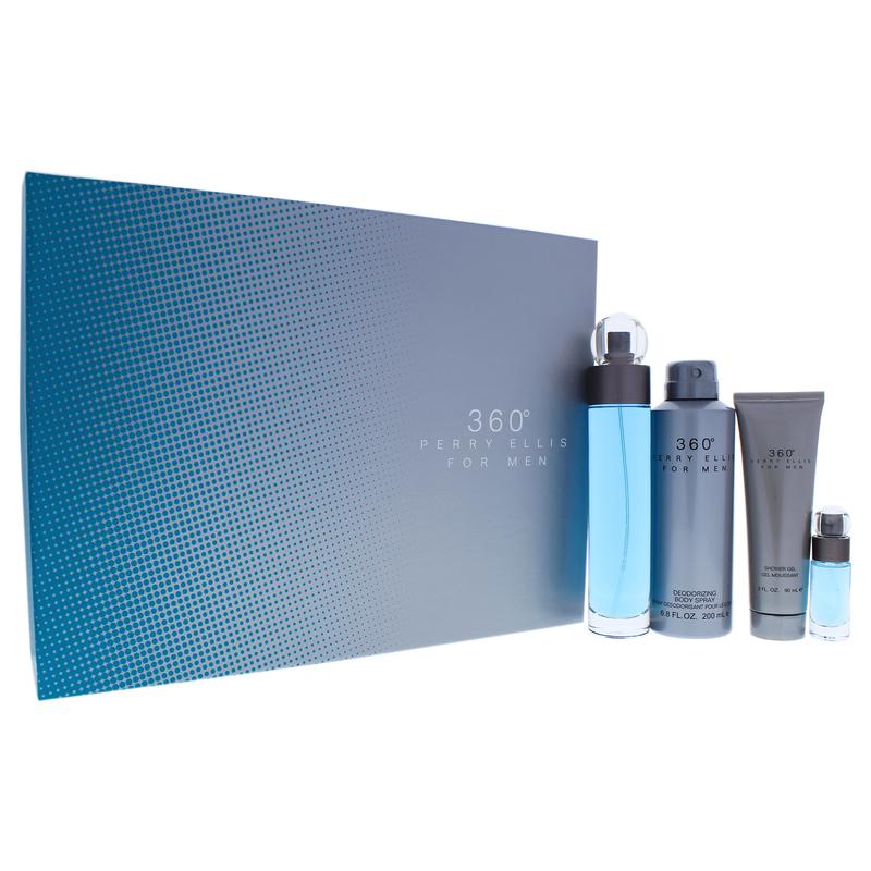 360 by Perry Ellis for Men - 4 Pc Gift Set 3.4oz EDT Spray, 6oz Deodorizing Body Spray, 3.0oz Shower