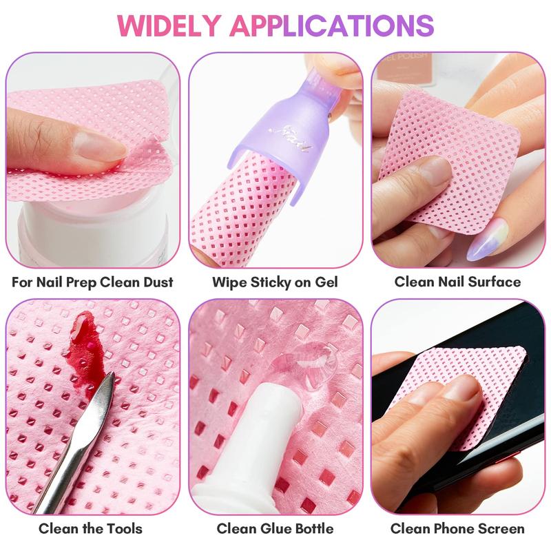 Makartt Pink Lint Free Nail Wipes for Gel Nail Polish Remover, 1000pcs Super Absorbent Soft Nail Wipes Gel Pads for Eyelash Extensions Remover, Nail Prep, Cleaning Glue, Lint Free Cotton Pads Cleanser Nail Care Manicure Cleansing