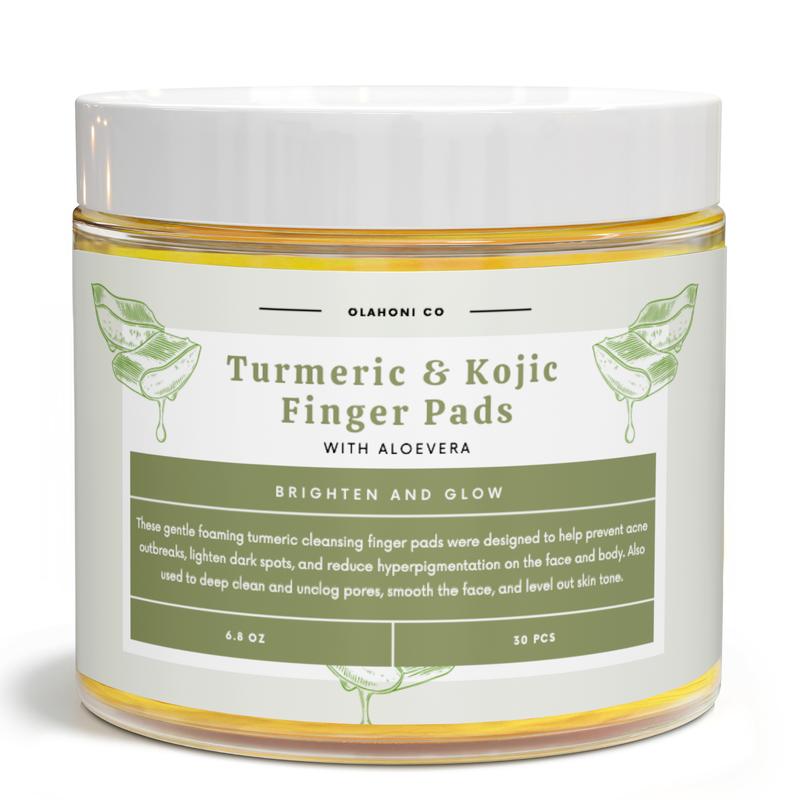 Turmeric & Kojic Exfoliating & Cleansing Pads for Uneven Skin, Deep Clean & Unclog Pores, Smooth the Face, Level out Skin, Glow up, Exfoliating pads, Turmeric Pads, Resurfacing Pads, Olahoni, Natural Skincare