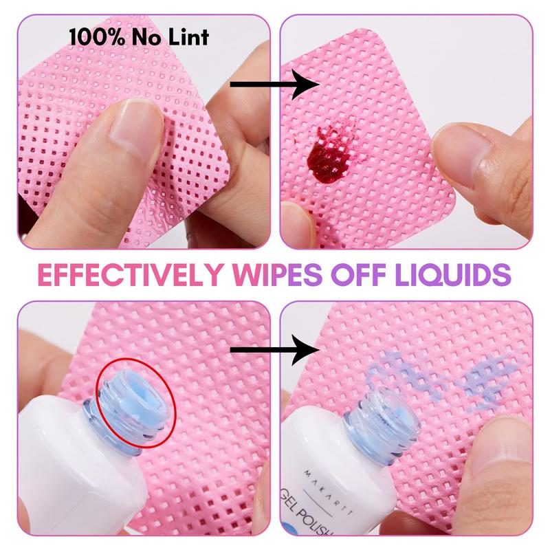 Makartt Pink Lint Free Nail Wipes for Gel Nail Polish Remover, 1000pcs Super Absorbent Soft Nail Wipes Gel Pads for Eyelash Extensions Remover, Nail Prep, Cleaning Glue, Lint Free Cotton Pads Cleanser Nail Care Manicure Cleansing