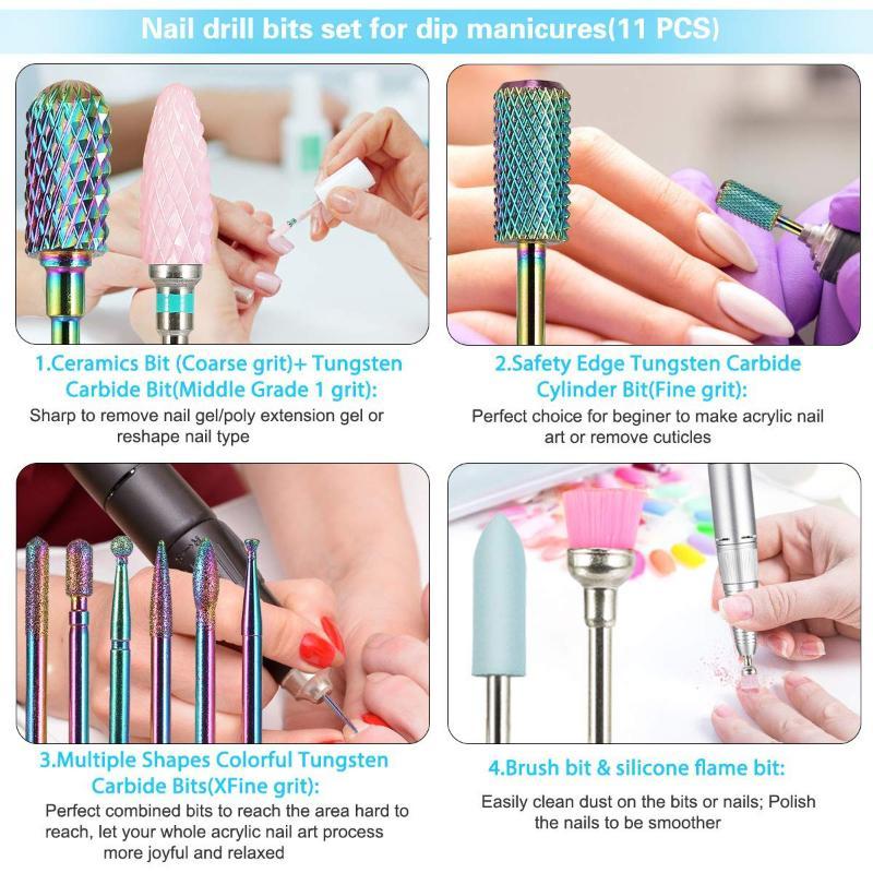 11pcs Multicolor Nail Drill Bit Set, Tungsten Carbide Nail Files Set, Electric Nail Drill Kit for Manicure, Christmas Gift