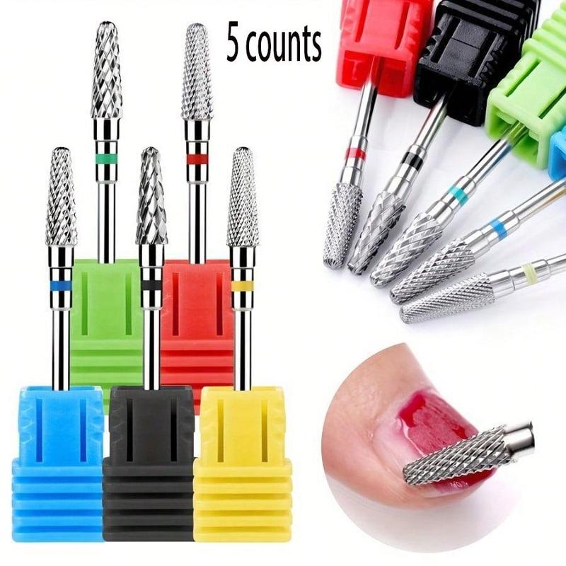 Nail Drill Bits, 5 Counts Tungsten Carbide Milling Cutter, Small Cone Cuticle Remover for Electric Nail File Cuticle Clean Tools