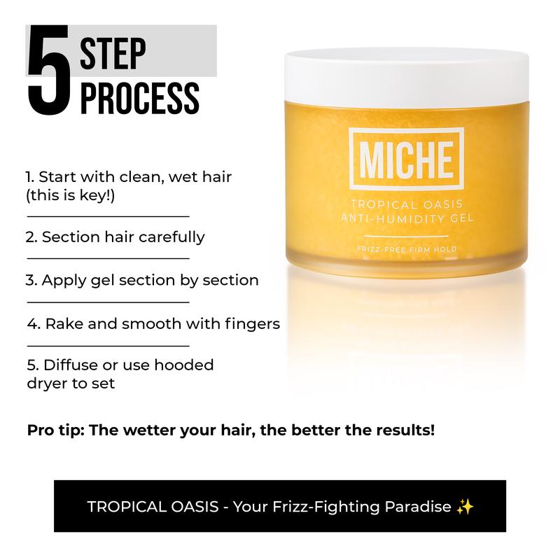 TROPICAL OASIS Anti-Humidity Frizz Fighting Hair Gel 8.8 oz | Firm Hold - For All Hair Types Curly, Coils and Wavy Hair - Alcohol Free - MICHE Beauty