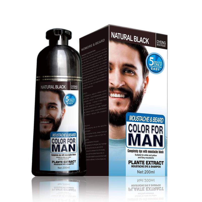 Beard Hair Color Shampoo for Men,Natural  Beard DyeShampoo,Colors Hair in Minutes, Long Lasting, 200ml, Black Hair Dye