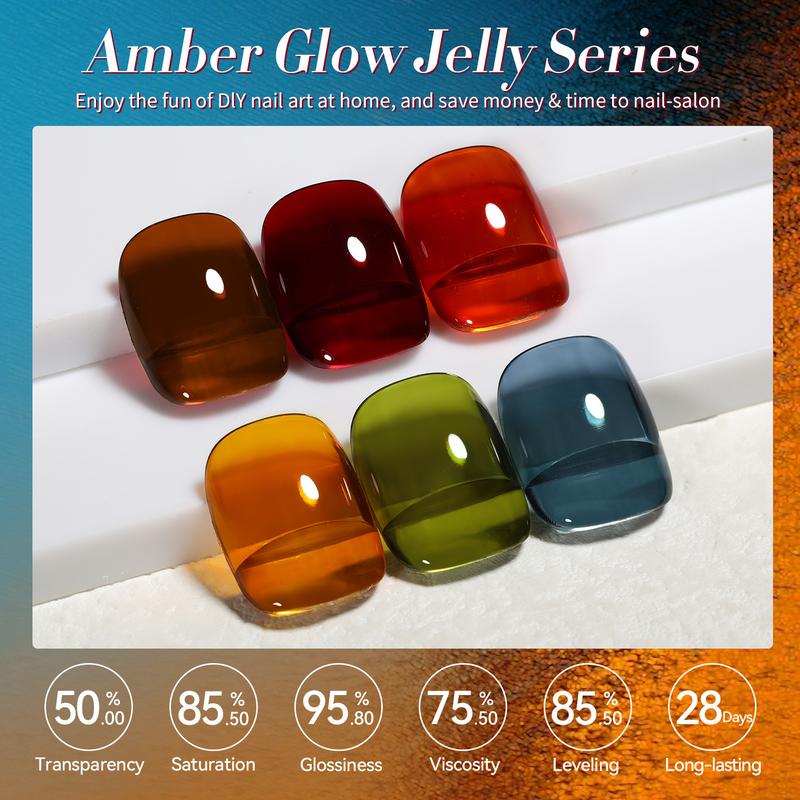 BORN PRETTY Christmas Jelly Gel Nail Polish Sheer Transparent Crystal Gel Nail Polish Brown Red Orange Green Blue Fall Winter Soak off Nail Polish Art Manicure DIY Home Salon Gift for Women 7ml Nail Care