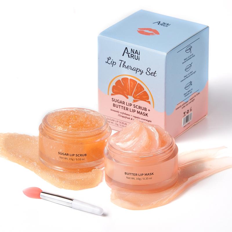 ANAiRUi Grapefruit+Collagen Lip Care Kit, Lip Sugar Scrub & Lip Sleeping Mask, Overnight Hydrating Mask for Dry lips, Lipcare Skincare Products