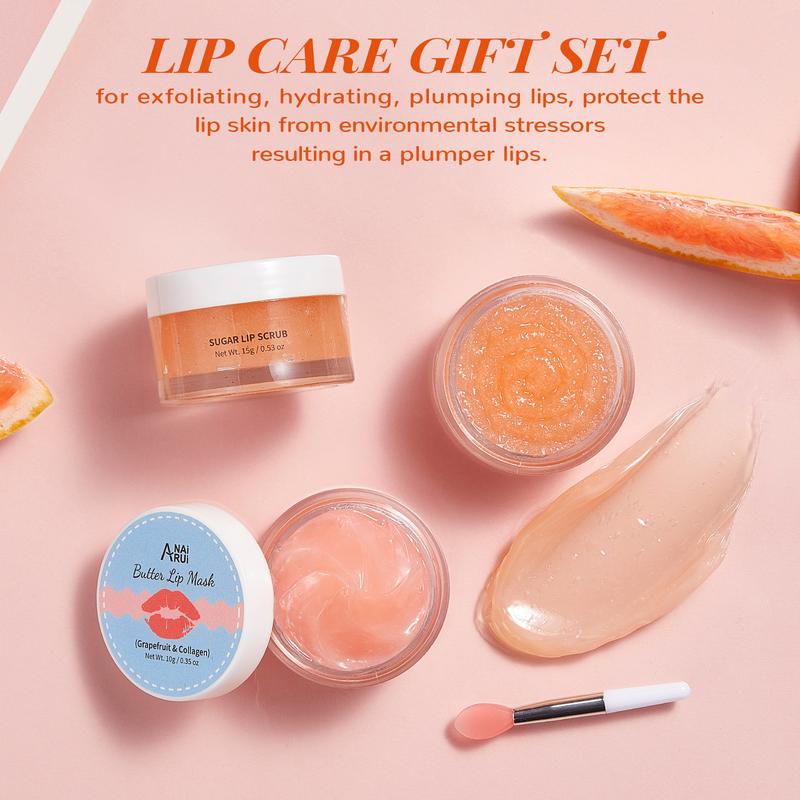 ANAiRUi Grapefruit+Collagen Lip Care Kit, Lip Sugar Scrub & Lip Sleeping Mask, Overnight Hydrating Mask for Dry lips, Lipcare Skincare Products