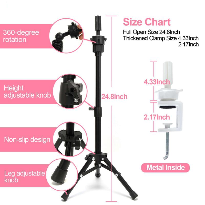 WOWANGEL 23 Inch Wig Head,Wig Stand Tripod with stand,Canvas head,Manikin Head Block Set for Wigs Making Display ，T Pins Set,Bristle Brush Haircare Heatless