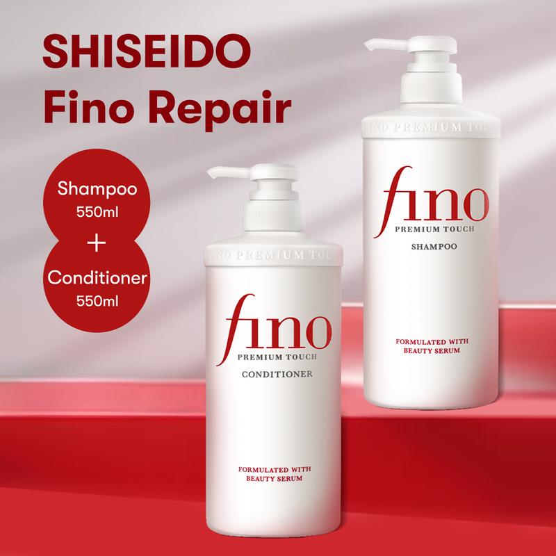 Shiseido Fino Repair Shampoo & Conditioner 550ml+550ml  - Intensive Repair, Moisturizing & Strengthening - for All Hair Types