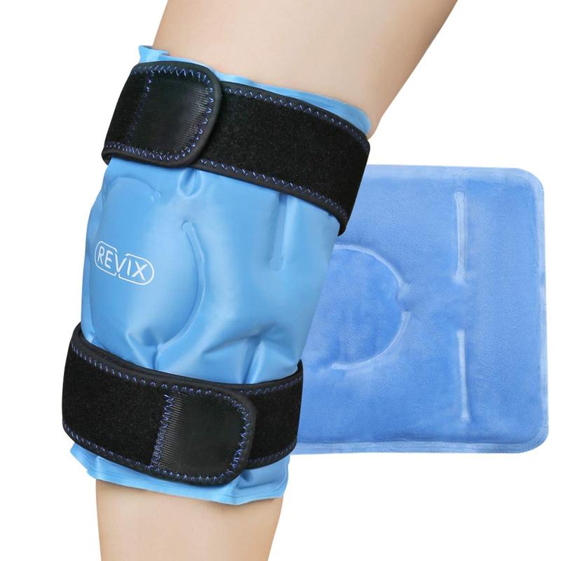 REVIX Multipurpose Knee Cold Pack with Straps, Cooling Gel Ice Packs for Elbow, Wrist, Arm, Leg, Available in 3 Sizes, Free Freezer Storage Bag Included