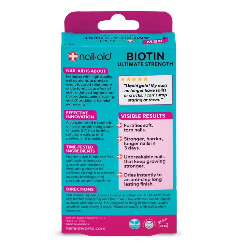 Nail-Aid Biotin Ultimate Strength - Nail Treatment & Strengthener - Clear, 0.55 Fl Oz (08873) Nail Care Nail Polish