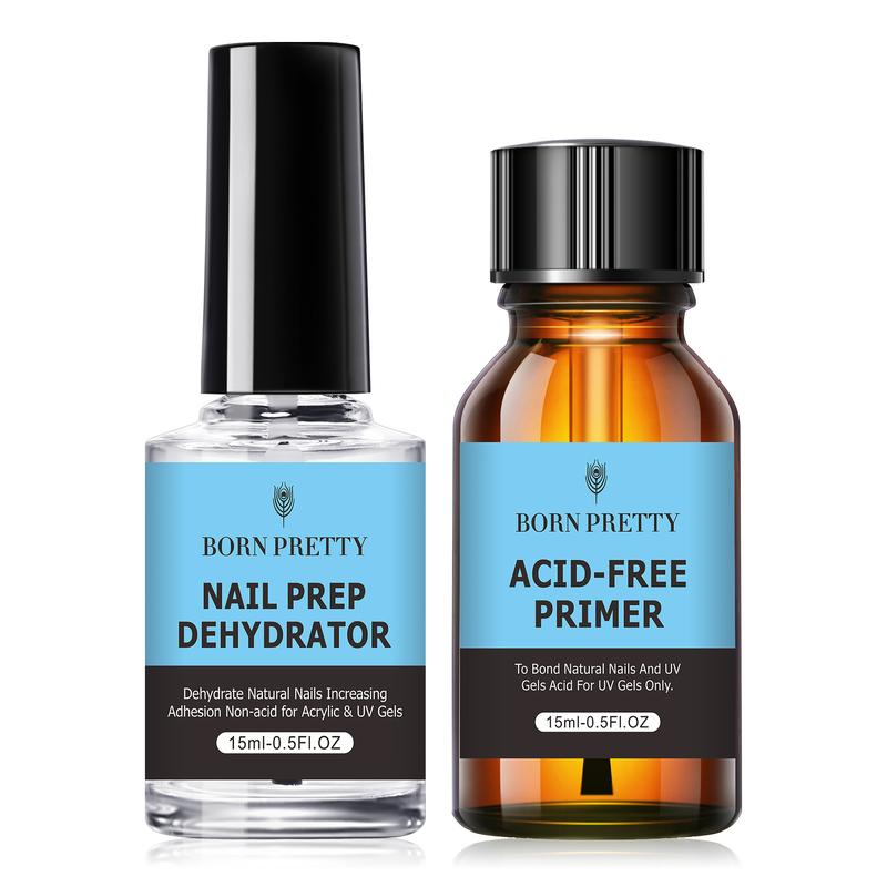 BORN PRETTY Natural Nail Prep Dehydrate and Bond Primer Acid-Free,15ml Dehydrator for Acrylic and Gel Nail Polish, Non Acid Primer for UV Gels Fast Dry Superior Bonding Agent Gift Box Set For Nail Art Nail Care