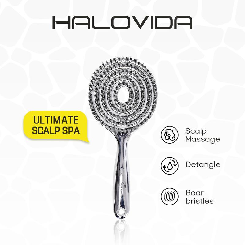 HALOVIDA Electroplated Hollow Round Bristle Brush - Anti-Static Massage Brush, Reduces Heat Damage, Ideal for Quick Drying and Voluminous Styling