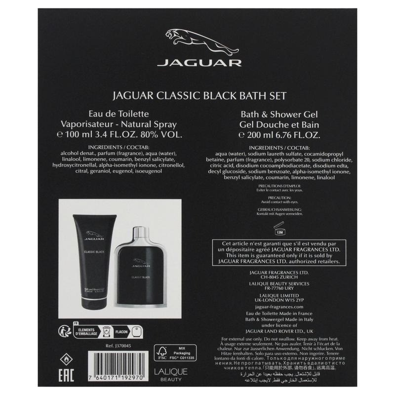 Jaguar Classic Black by Jaguar for Men - 2 Pc Gift Set 3.4oz EDT Spray, 6.76oz Bath and Shower Gel